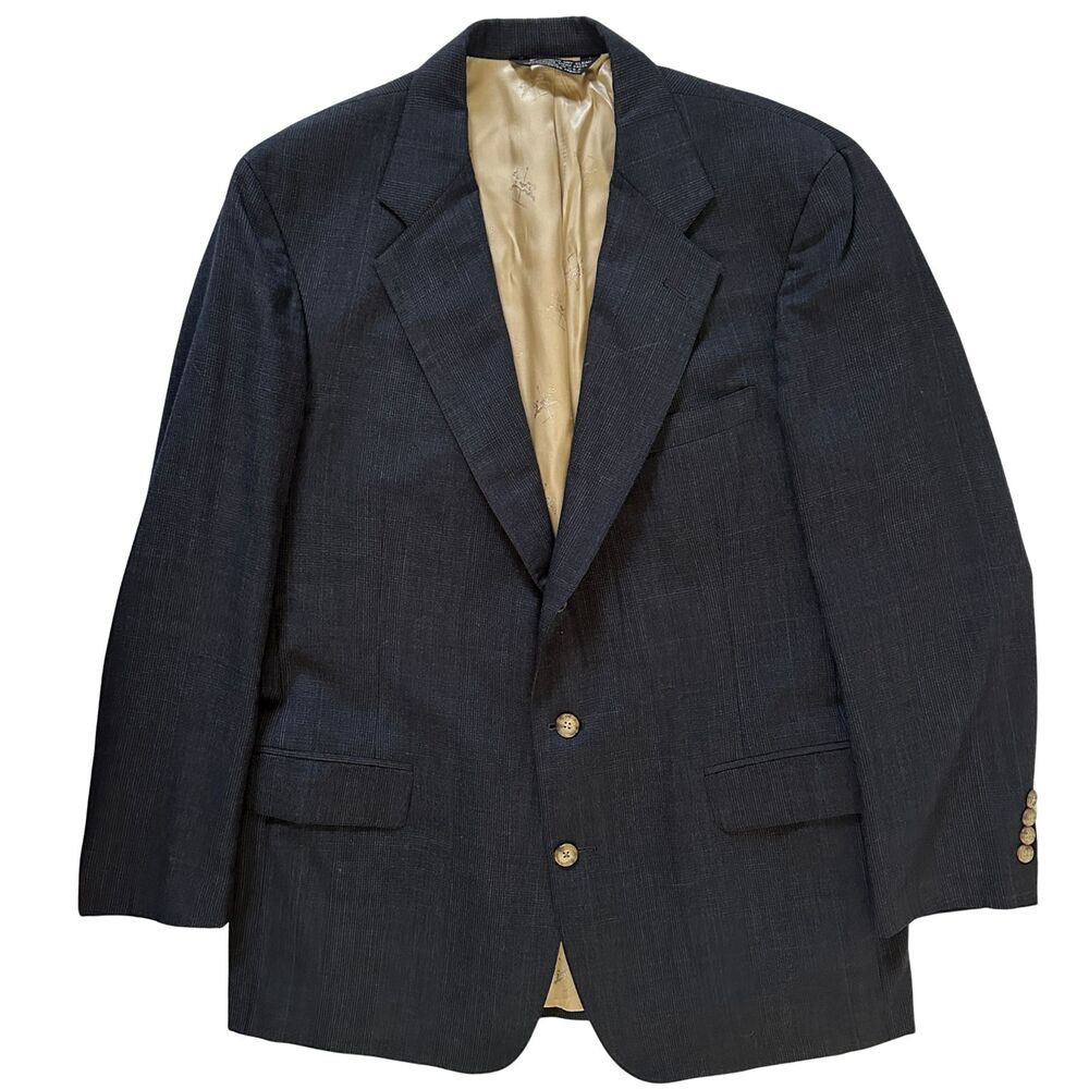 Harold’s Men’s Vintage Blazer Sport Coat 42R Two Button Navy Blue Gold Horse